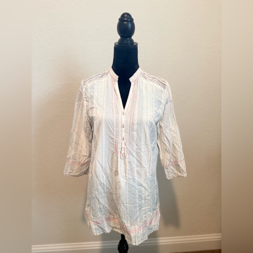 Johnny Was White 3/4 Sleeve Relaxed Blouse